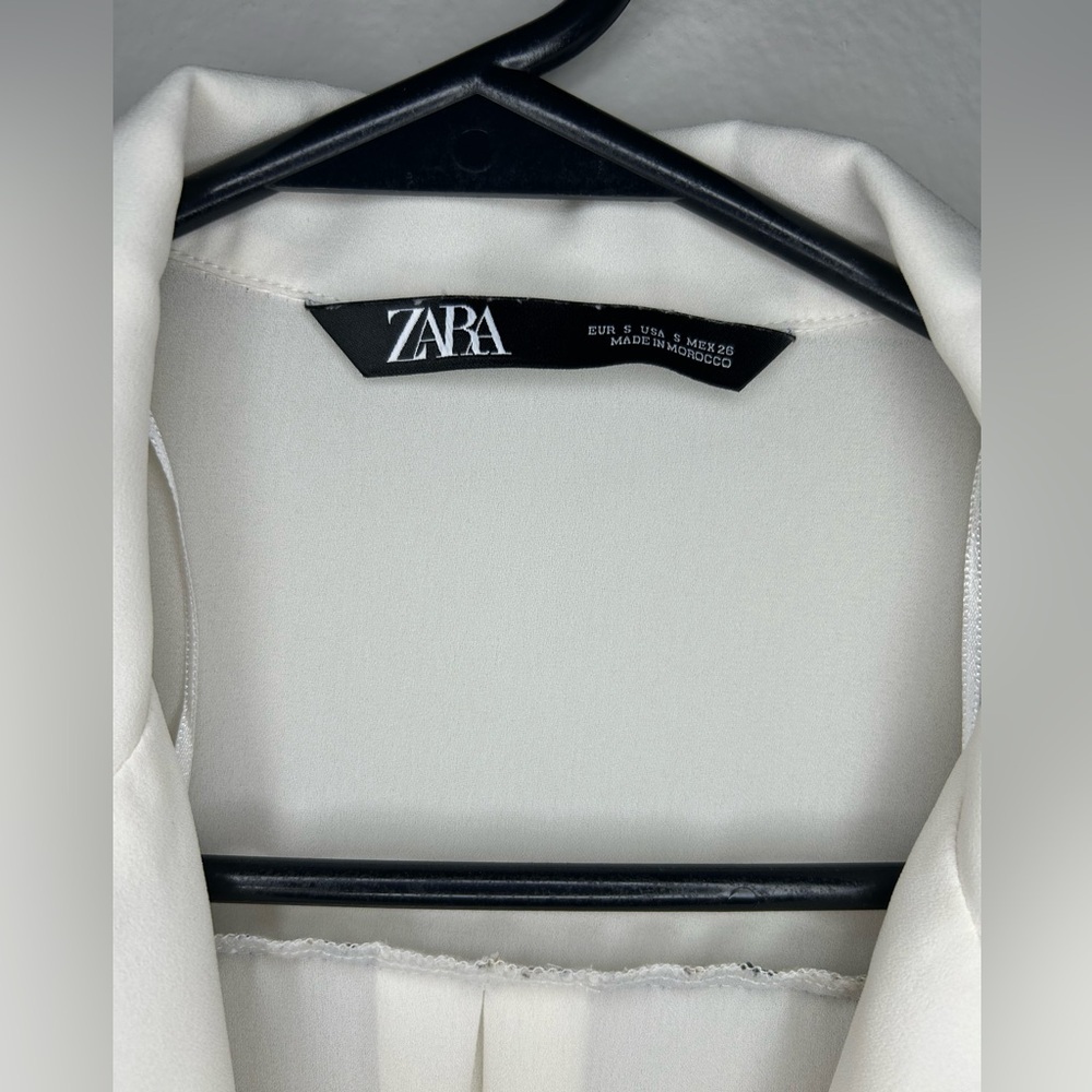 ZARA silky Ivory blouse w/ animal-print piping trim size S - Picture 4 of 14